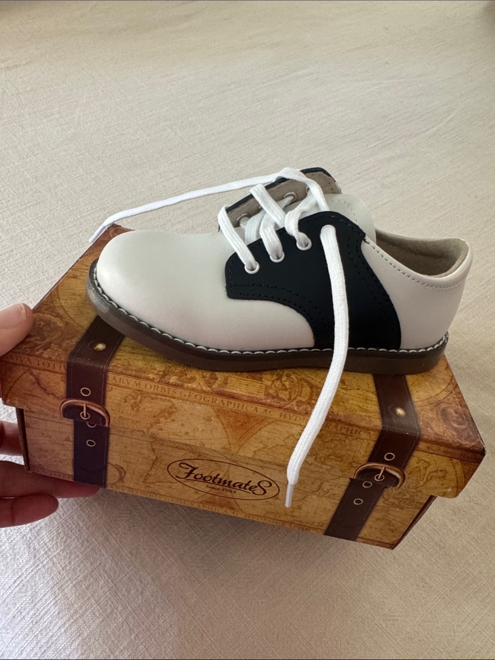 FootMates White and Navy Kids Dress Shoe
